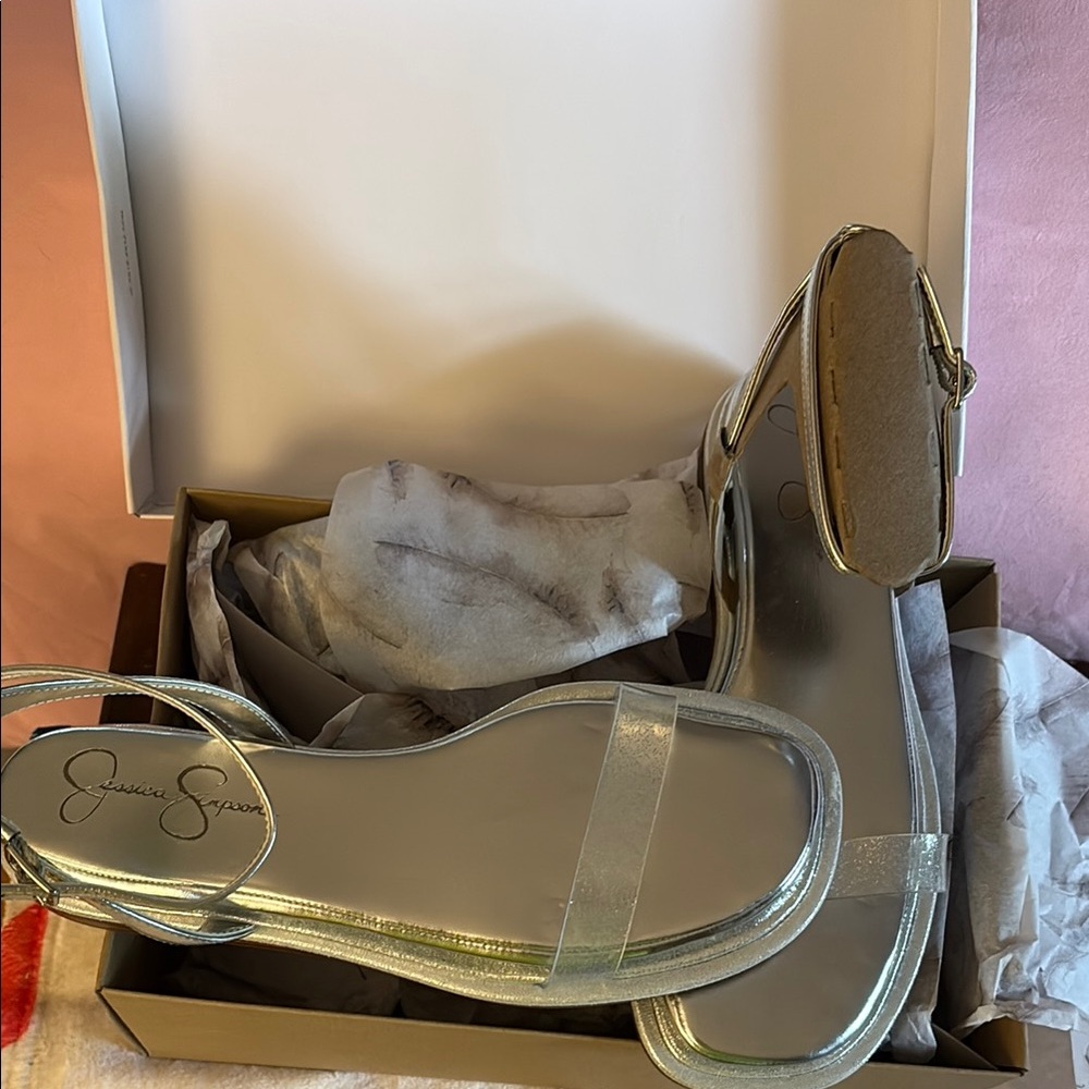 Jessica Simpson Silver Sandals with Ankle Strap